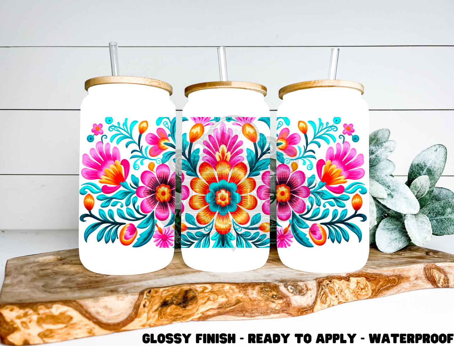 Mexican Flowers   - 16 oz Glass Wrap