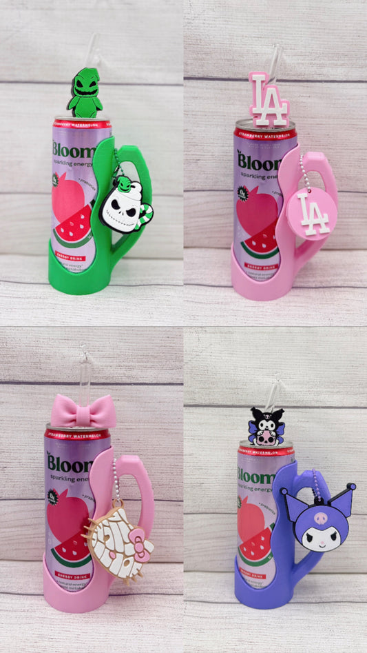 Slim Can holder W/ Can Opener & Straw Topper Bundle