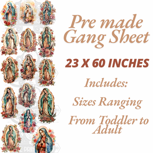 Style 1 Virgen De Guadalupe  DTF Gang Sheet READY TO SHIP